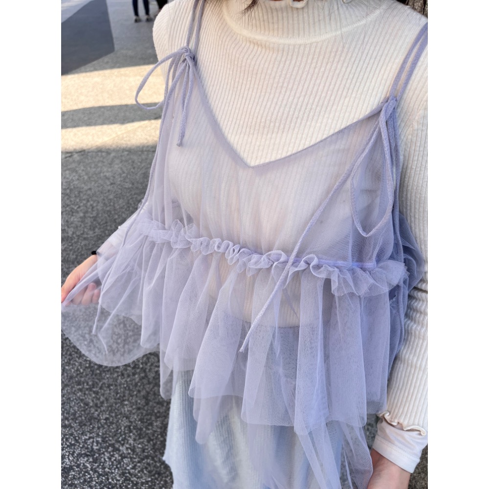 不規則荷葉網紗背心-細節圖4