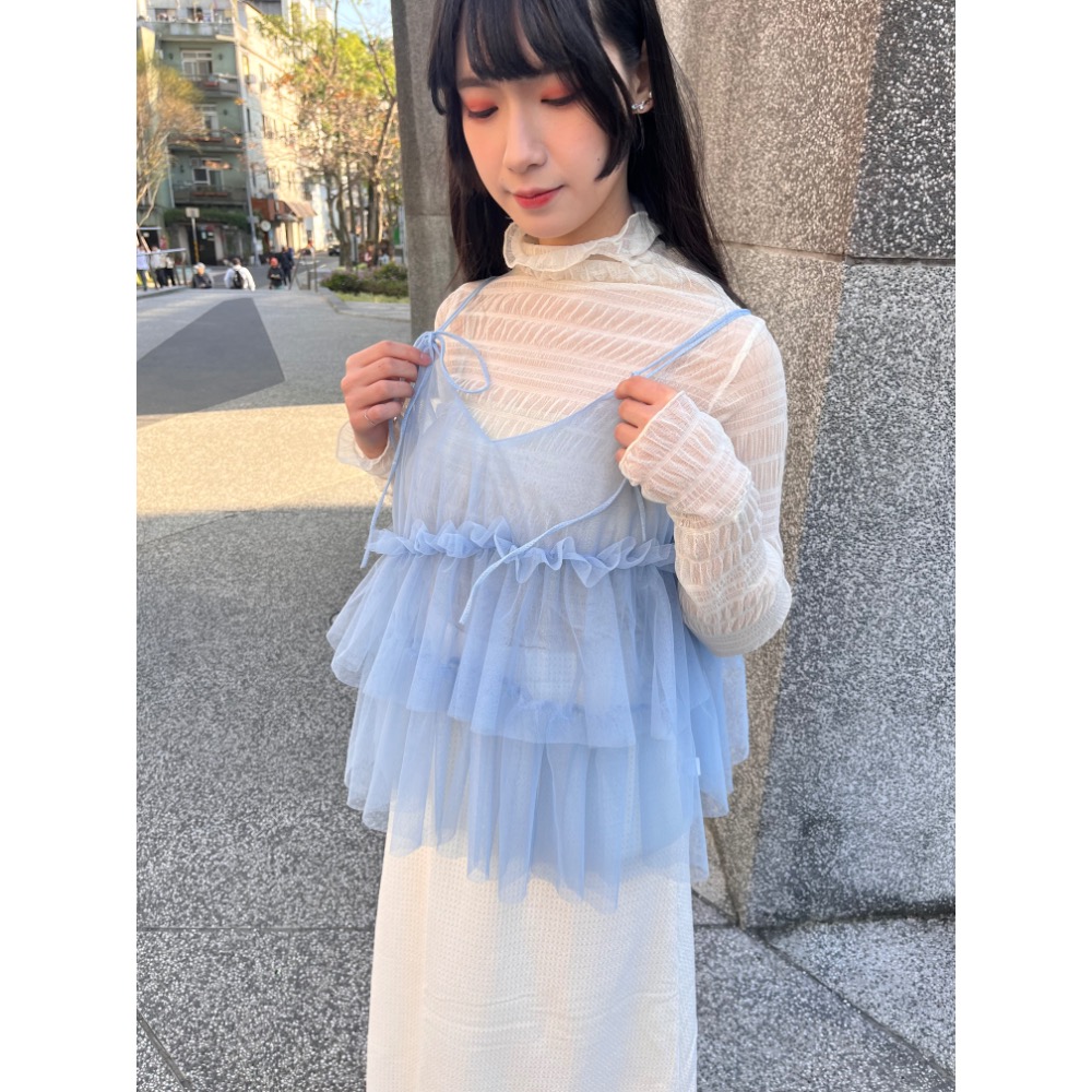 不規則荷葉網紗背心-細節圖5