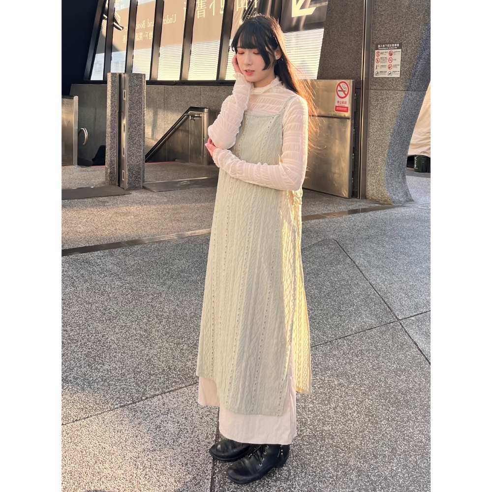 花紋長洋裝兩件套-細節圖2