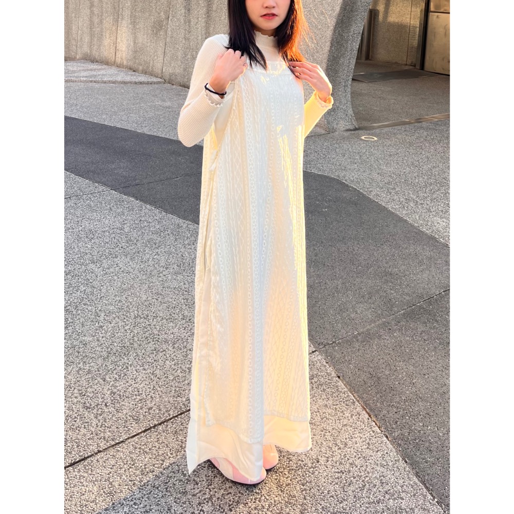 花紋長洋裝兩件套-細節圖5