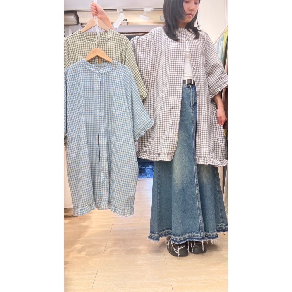 荷葉邊格紋襯衫+荷葉背心-細節圖2