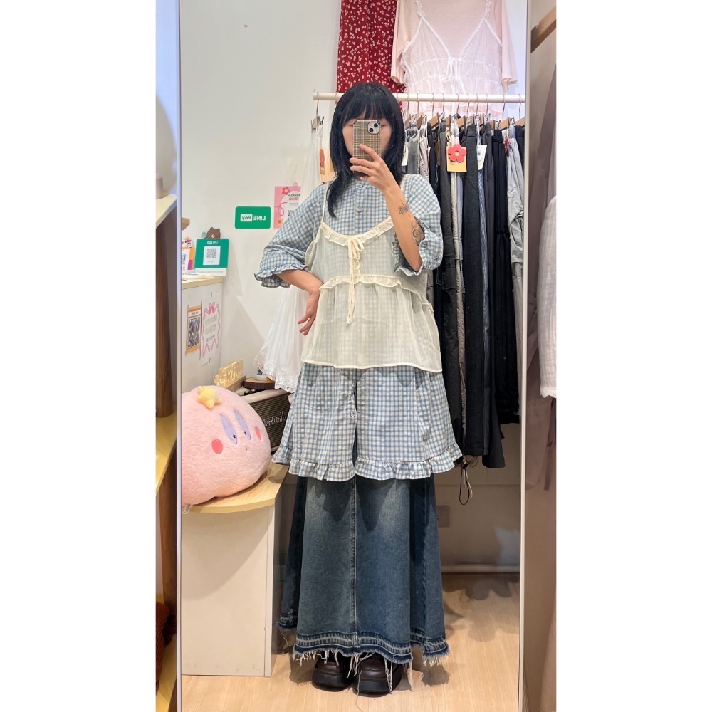 荷葉邊格紋襯衫+荷葉背心-細節圖3