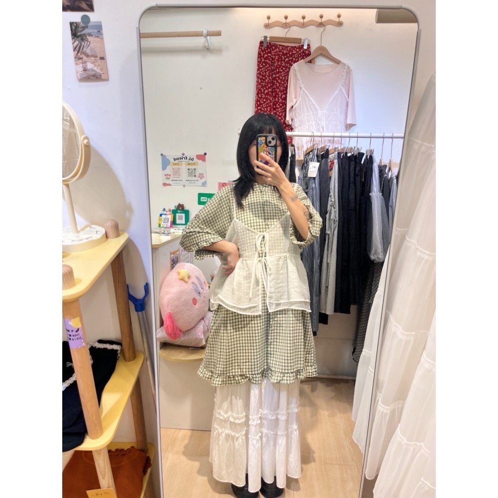 荷葉邊格紋襯衫+荷葉背心-細節圖6