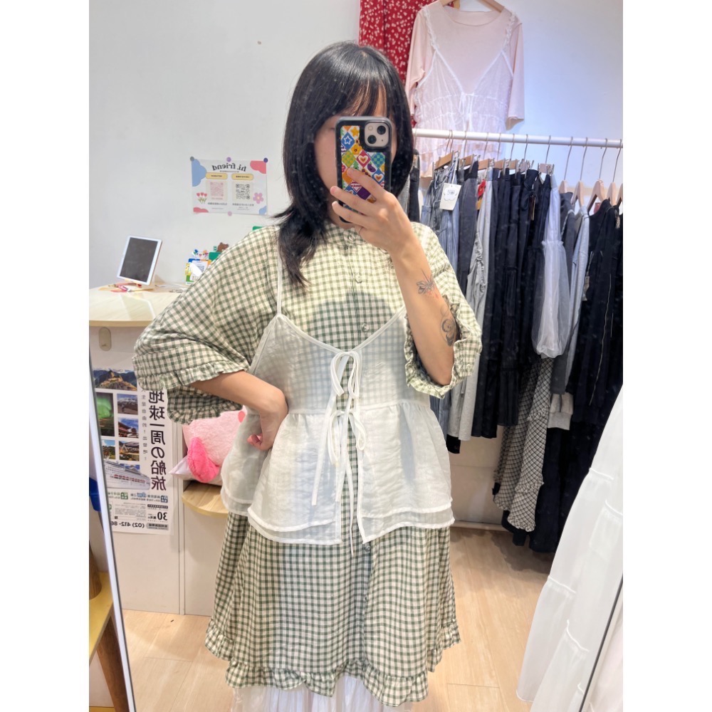 荷葉邊格紋襯衫+荷葉背心-細節圖7