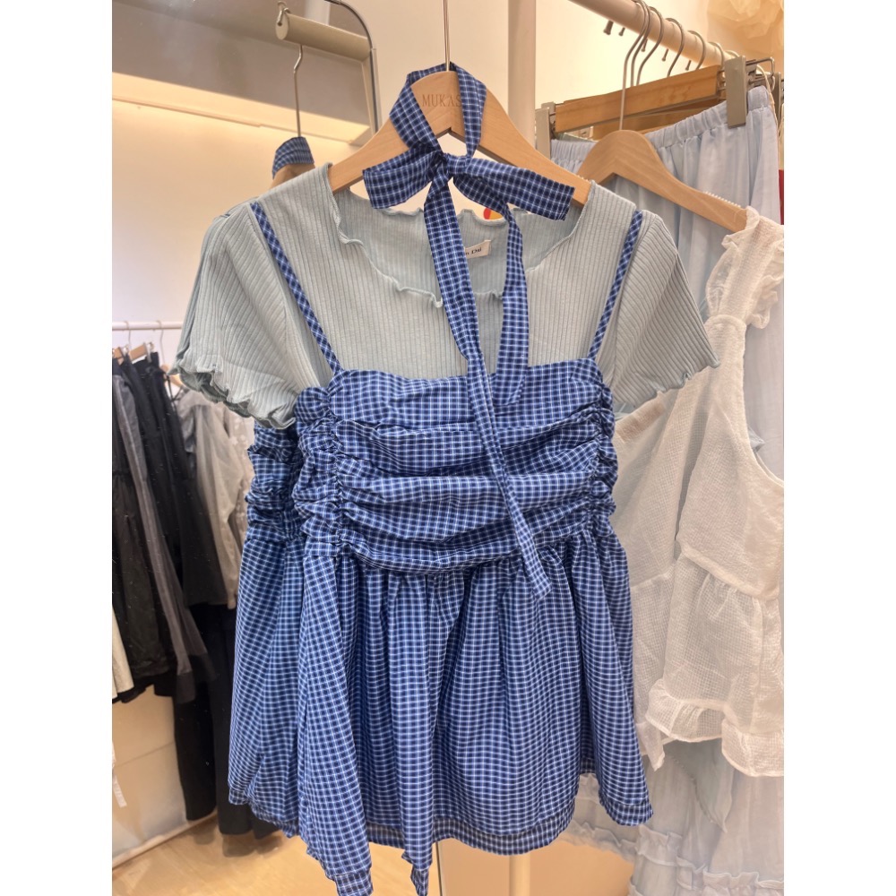 小辣妹格紋系帶背心（不含內搭）-細節圖3