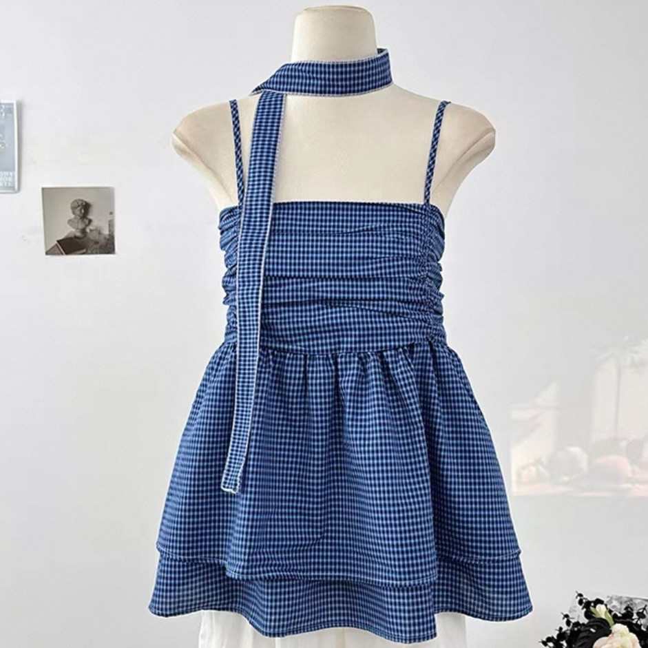 小辣妹格紋系帶背心（不含內搭）-細節圖4