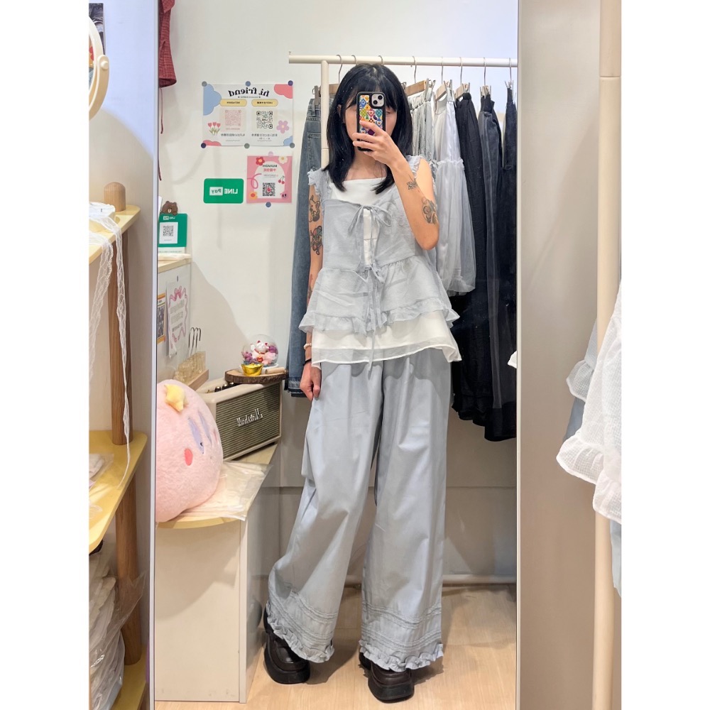 森林系下擺拼接蕾絲直筒褲-細節圖3