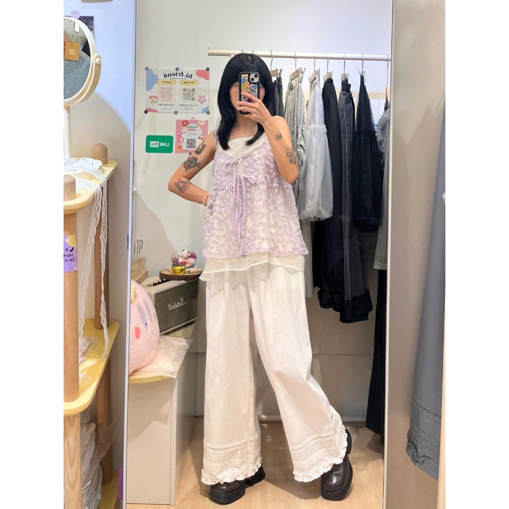 森林系下擺拼接蕾絲直筒褲-規格圖6