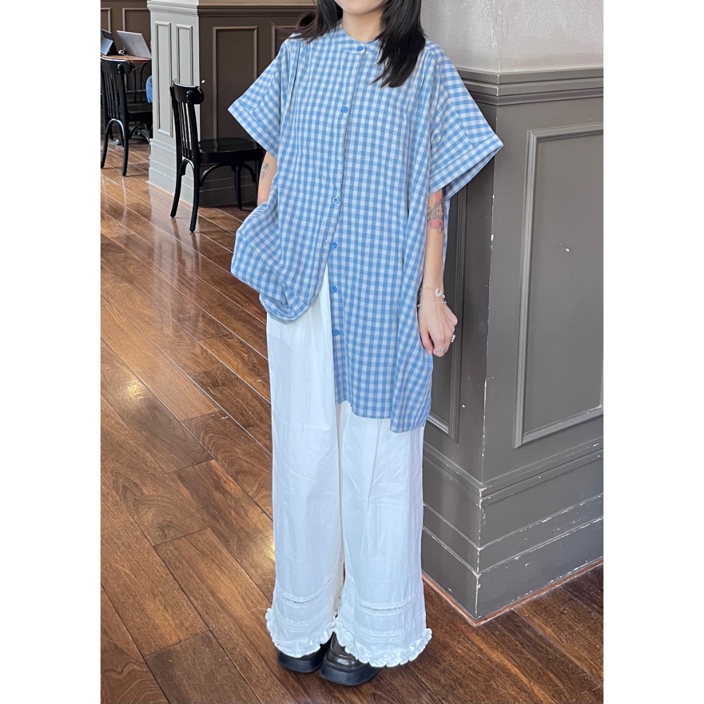 格紋飛鼠袖襯衫（現+預購）-細節圖2