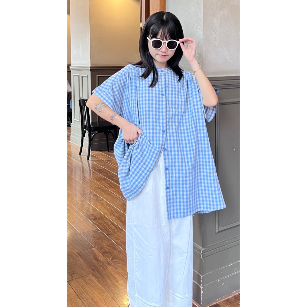 格紋飛鼠袖襯衫（現+預購）-細節圖3