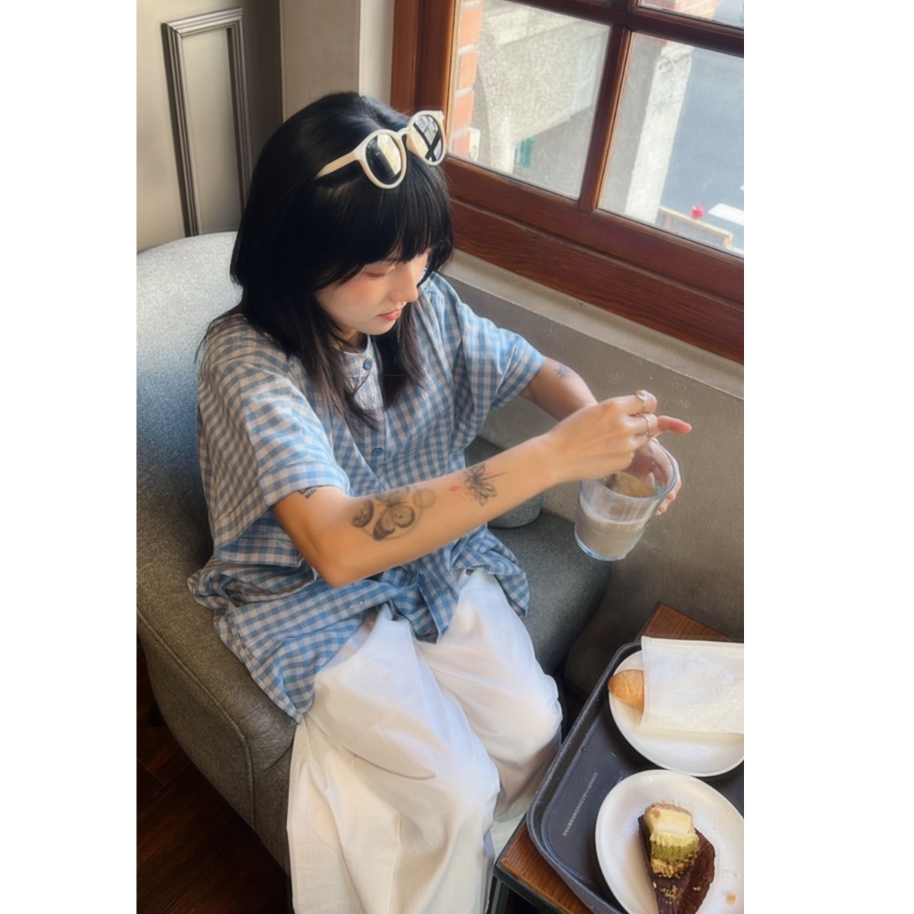 格紋飛鼠袖襯衫（現+預購）-細節圖4