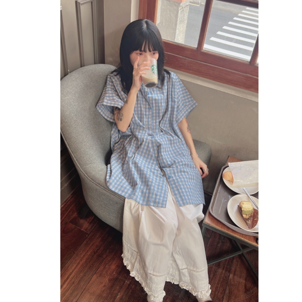 格紋飛鼠袖襯衫（現+預購）-細節圖5