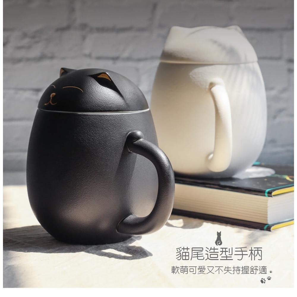 【澄韻堂】現貨, 宜龍陶瓷茶具- 幸福貓杯組(附茶濾)-黑/白(390ml), 含旅行收納包, 隨身茶杯/馬克杯-細節圖8