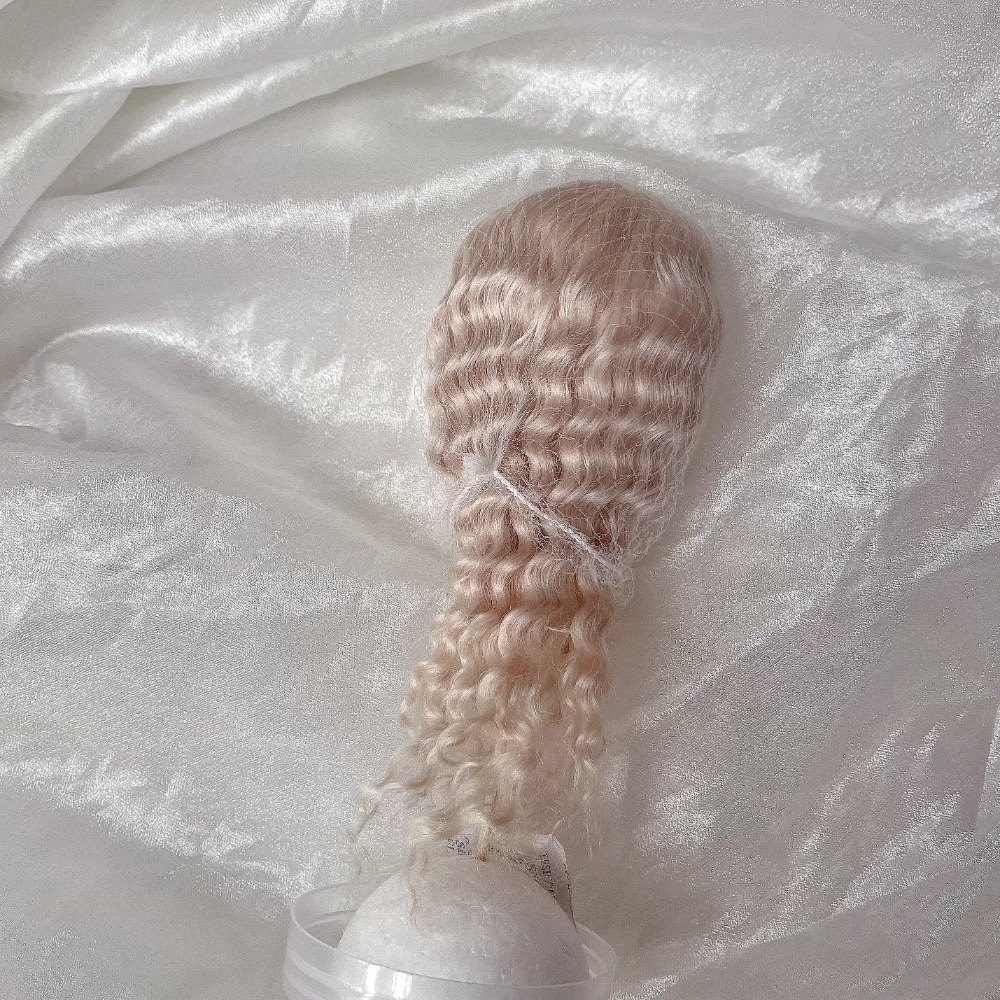 台現🇹🇼 bjd 六分馬海毛 硬頭殼 假髮 淺金小卷 長波浪-細節圖2