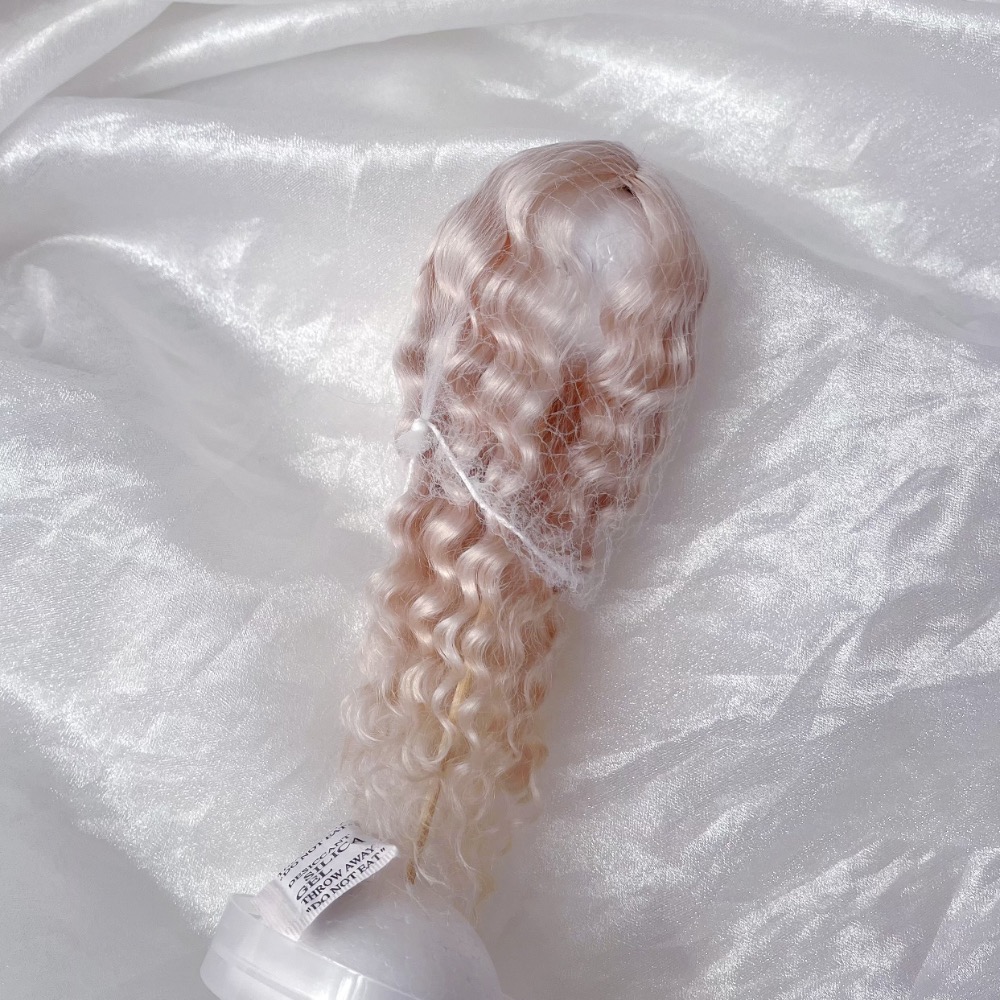 台現🇹🇼 bjd 六分馬海毛 硬頭殼 假髮 淺金小卷 長波浪-細節圖3