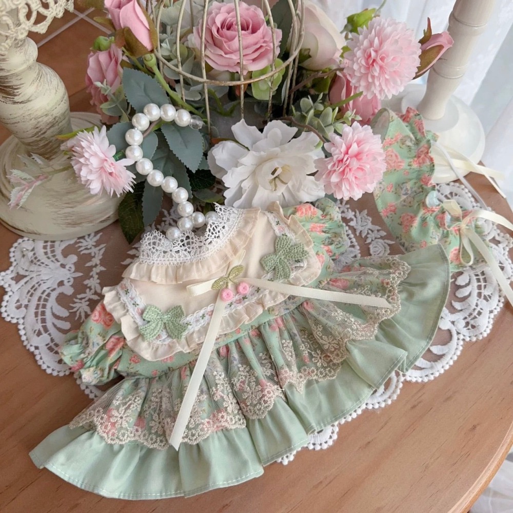 台現🇹🇼38cm拉布布手工訂製娃衣 田園綠 《迪士尼雪莉玫S娃規格》LABUBU MOKOKO-細節圖2