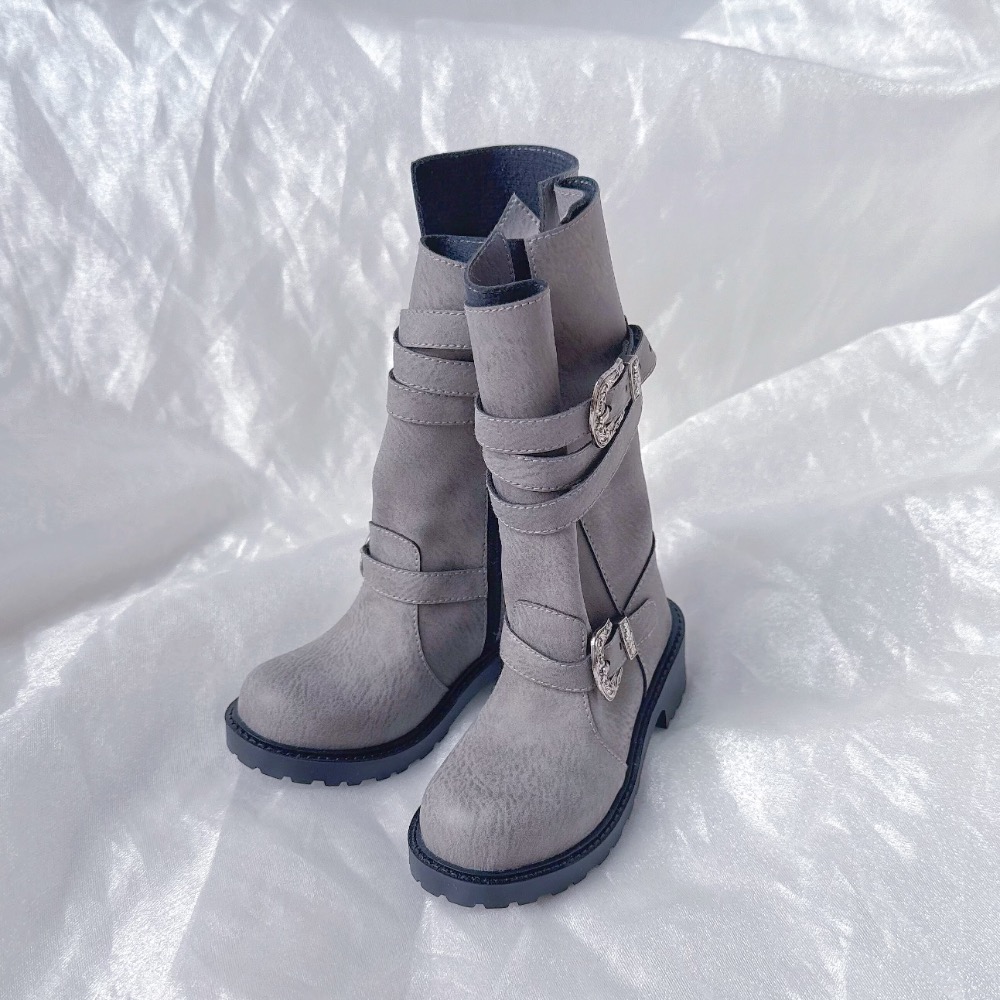 美品👢神奇的Emma 75bjd 不對稱翻邊靴 淺灰 我們的鞋櫃-細節圖2