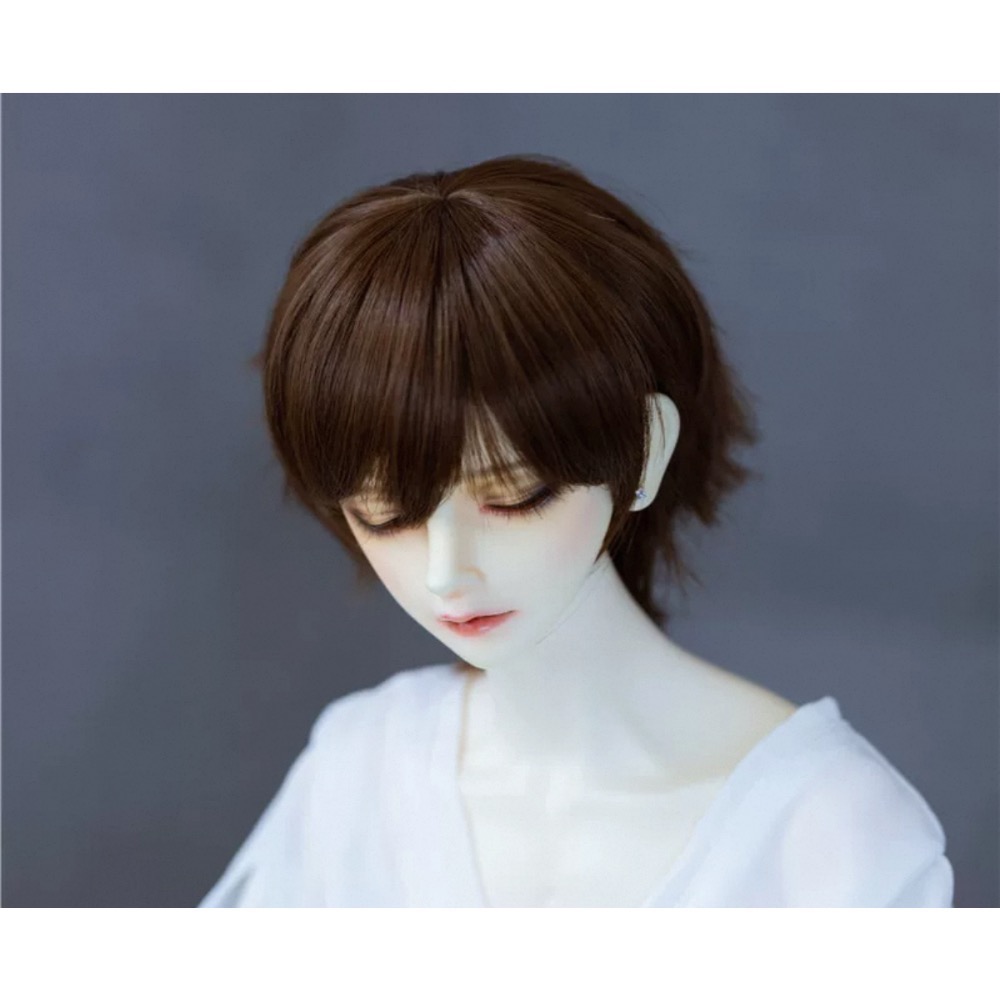 美品✨咔咔星球 bjd 3分 假髮 高溫絲短髮 反翹 深棕-細節圖2