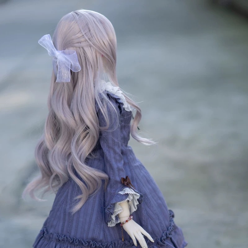 美品✨貓王松鼠 bjd 3分 假髮 耐熱絲 公主頭長捲髮 灰粉-細節圖4