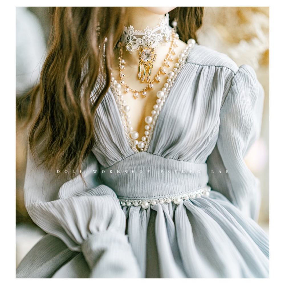 三分娃衣《psycho lab Angelman》灰紫皺摺古董裙 bjd 娃衣-細節圖2