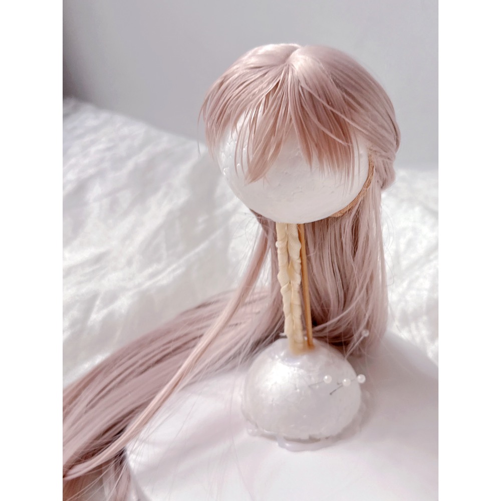 美品✨小3分 bjd 灰粉 手改毛編髮 絨霧粉 假髮 dd 1/3-細節圖5