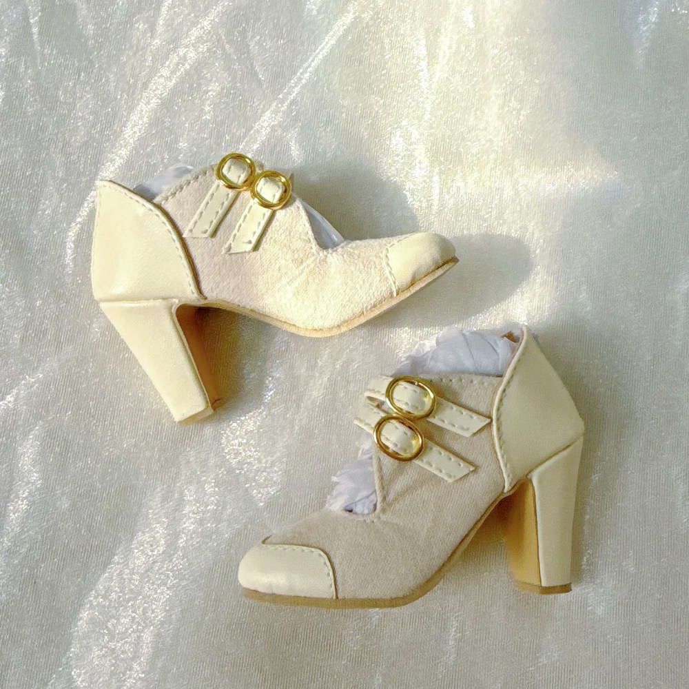 三分高跟腳 法式雙綁帶小高跟鞋 米白 1/3 bjd 腳尖上的小詩-細節圖3