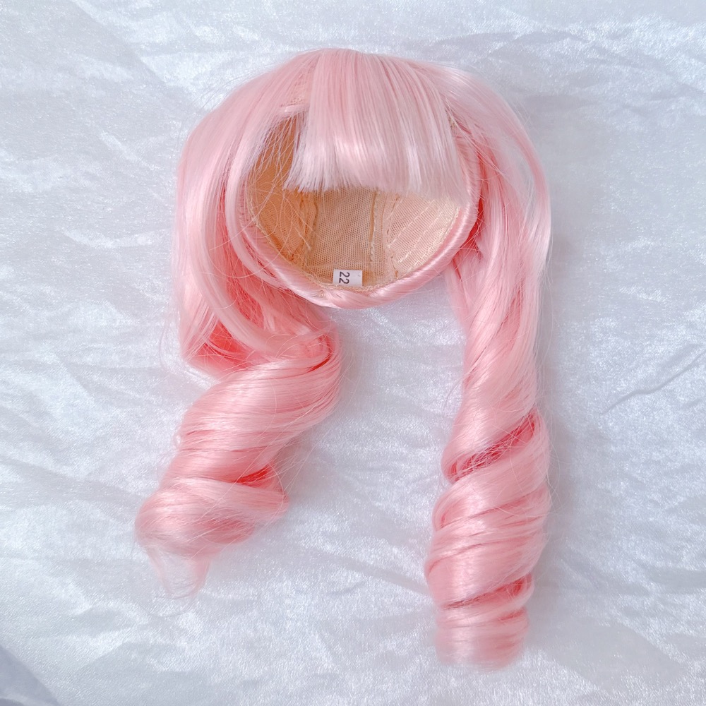 美品✨3分 bjd 假髮 雙馬尾 法國卷 泡泡糖粉-細節圖3