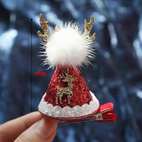 現貨台灣-聖誕髮夾/聖誕節髮箍/聖誕節髮夾/聖誕帽髮夾/金色亮片麋鹿聖誕帽髮夾
