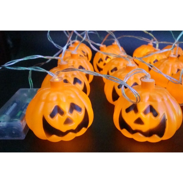 現貨台灣-萬聖節佈置商品/餐廳佈置/發光南瓜商品/發光南瓜燈串-LED20燈南瓜燈串(電池)-細節圖2