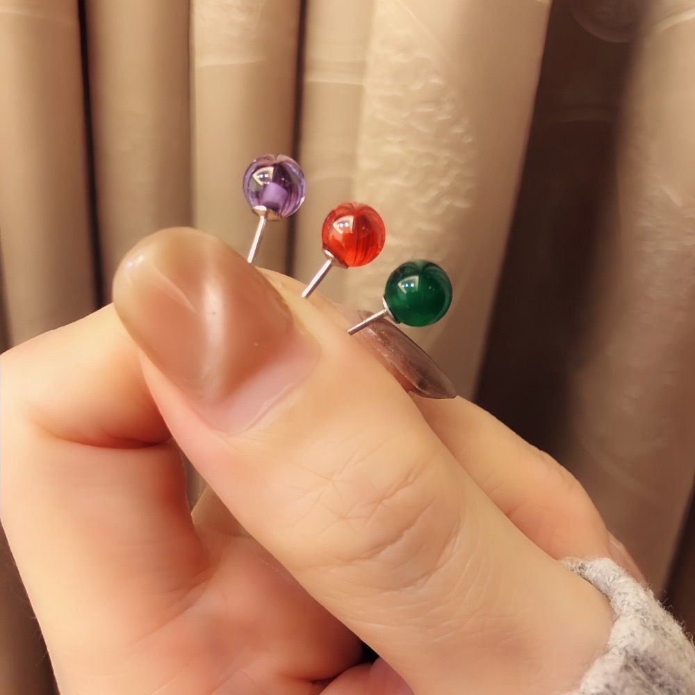 SUMMER 銀飾💫［999足銀］三色天然晶石鎖珠式耳環 紫水晶 石榴石 綠玉髓 純銀耳環-細節圖2