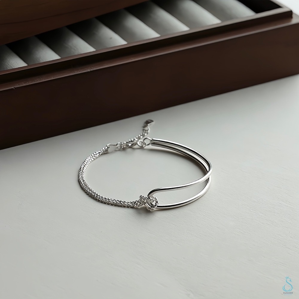 SUMMER韓 銀飾💫［925純銀］鐲鏈拼接設計 純銀手鍊-細節圖3
