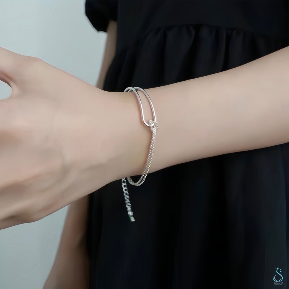SUMMER韓 銀飾💫［925純銀］鐲鏈拼接設計 純銀手鍊-細節圖8