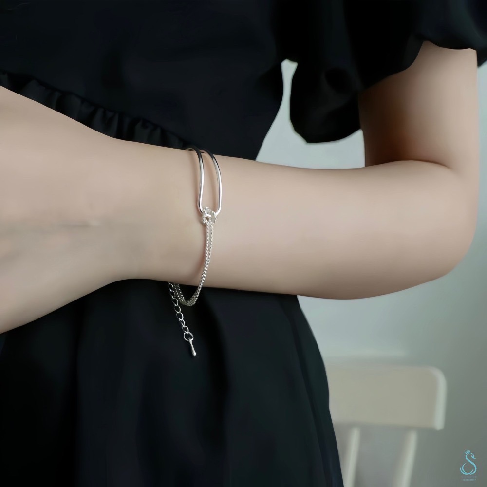 SUMMER韓 銀飾💫［925純銀］鐲鏈拼接設計 純銀手鍊-細節圖9