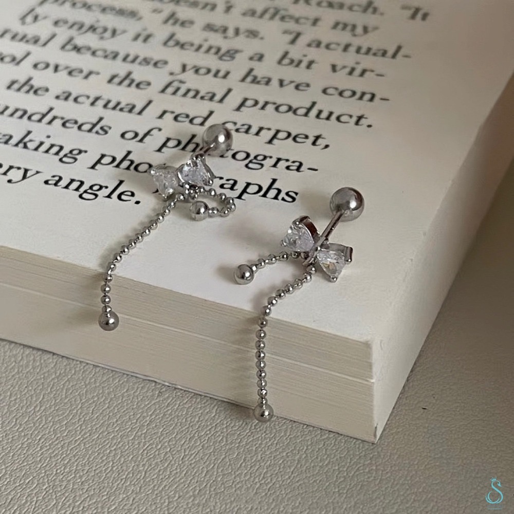 SUMMER 銀飾💫［925純銀］韓系蝴蝶結垂鏈 鎖珠式耳環 純銀耳環-細節圖2