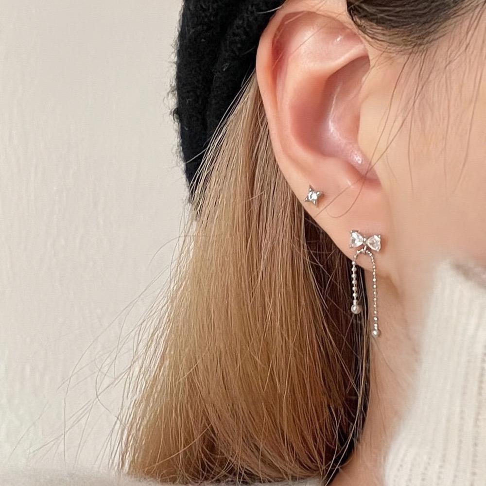 SUMMER 銀飾💫［925純銀］韓系蝴蝶結垂鏈 鎖珠式耳環 純銀耳環-細節圖5