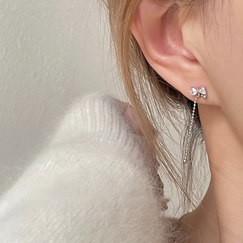 SUMMER 銀飾💫［925純銀］韓系蝴蝶結垂鏈 鎖珠式耳環 純銀耳環-細節圖7