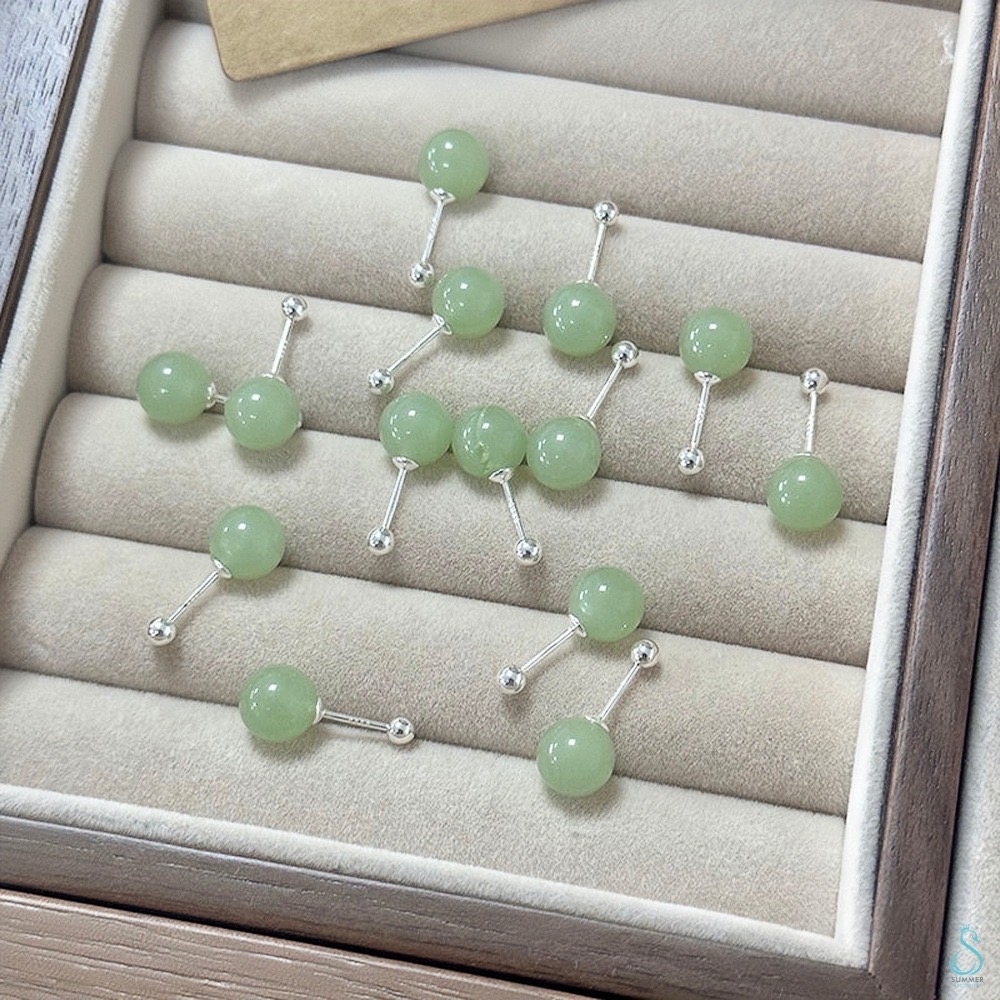 SUMMER 銀飾💫［999足銀］翠綠鎖珠式耳環 純銀耳環-細節圖2