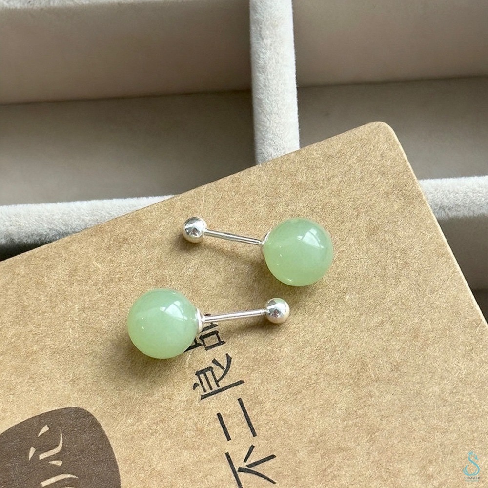 SUMMER 銀飾💫［999足銀］翠綠鎖珠式耳環 純銀耳環-細節圖3