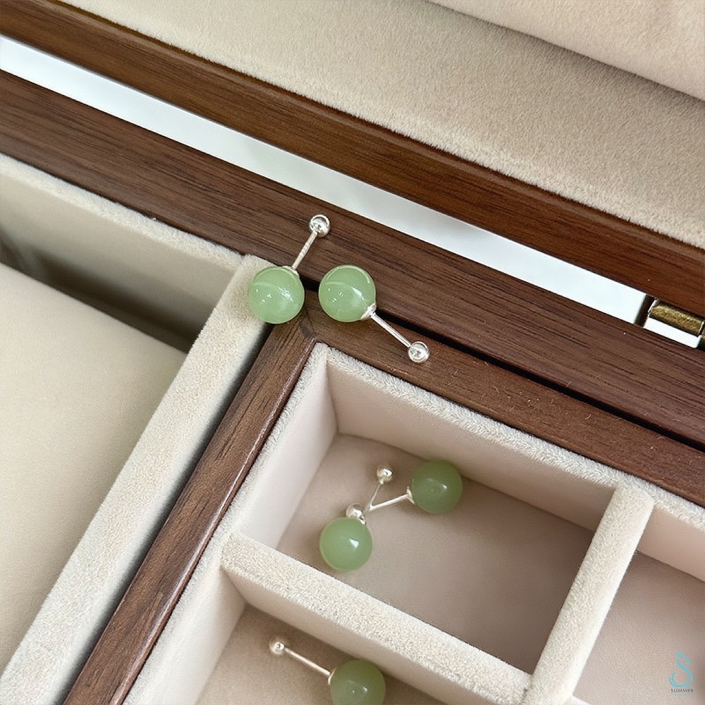 SUMMER 銀飾💫［999足銀］翠綠鎖珠式耳環 純銀耳環-細節圖5