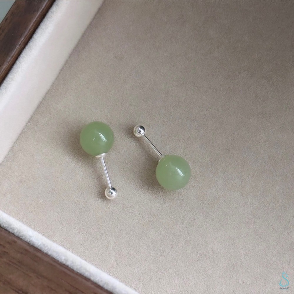 SUMMER 銀飾💫［999足銀］翠綠鎖珠式耳環 純銀耳環-細節圖7