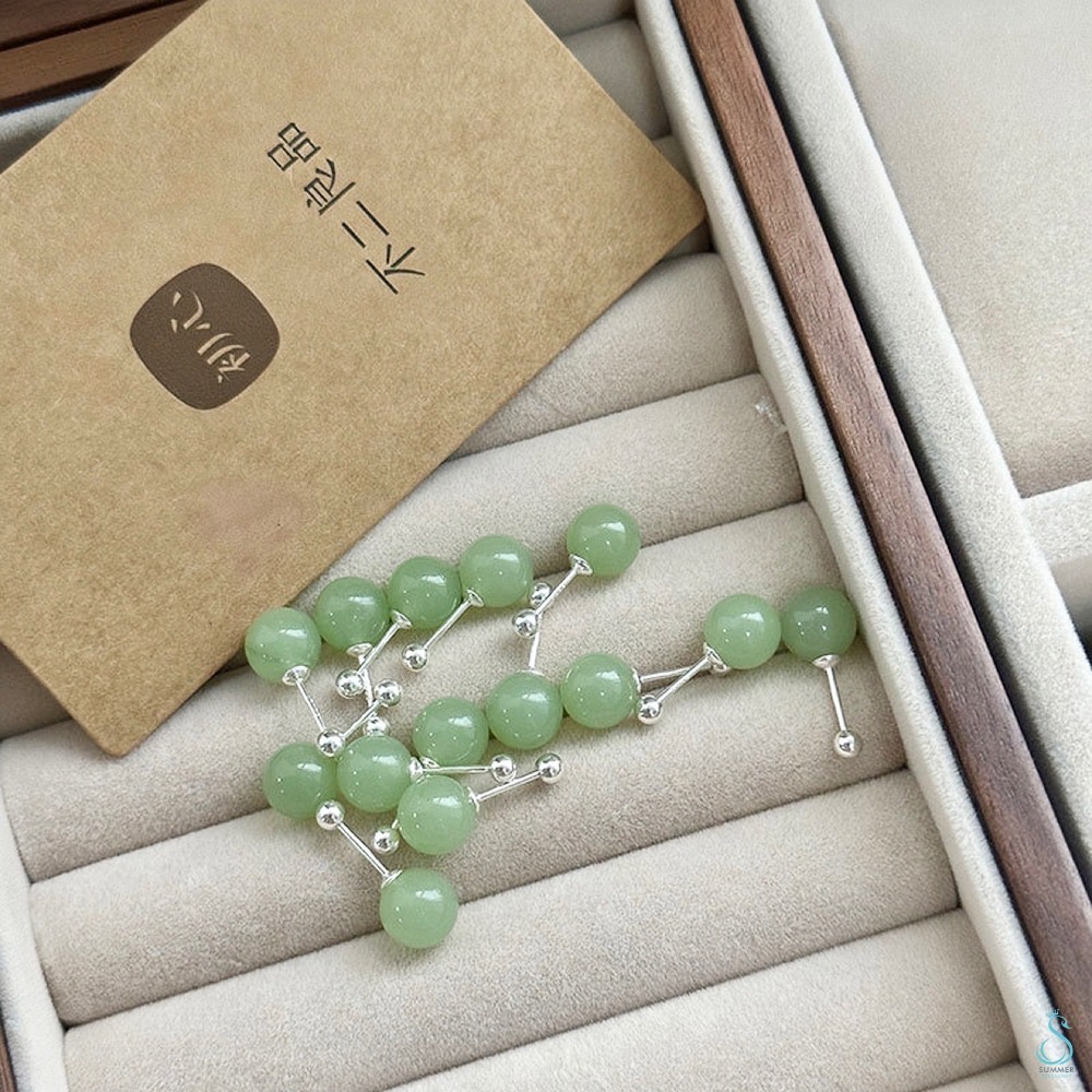 SUMMER 銀飾💫［999足銀］翠綠鎖珠式耳環 純銀耳環-細節圖9