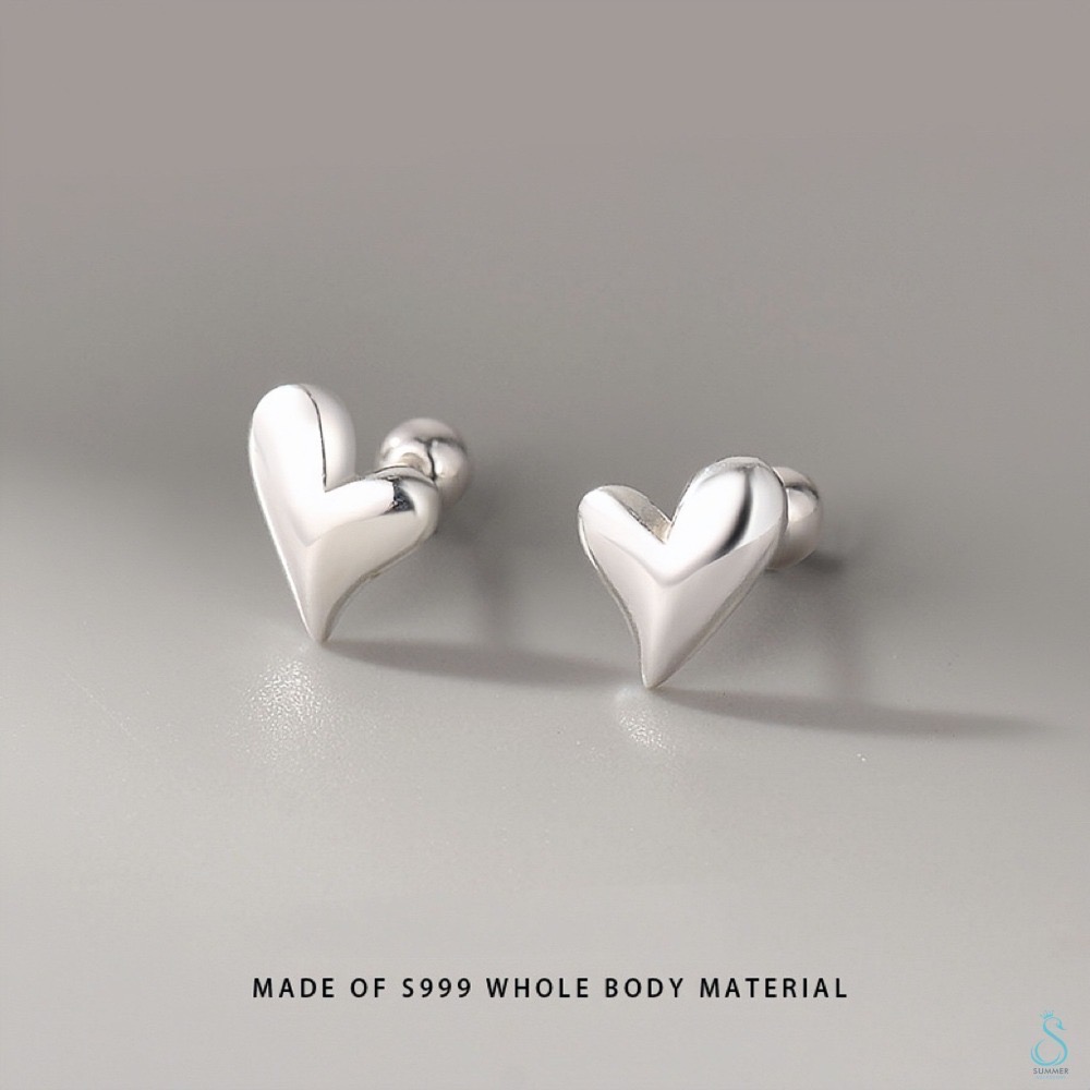 SUMMER 銀飾💫［S999足銀］🤍愛心 心型螺紋轉珠耳環 鎖珠式耳環 純銀耳環-細節圖2