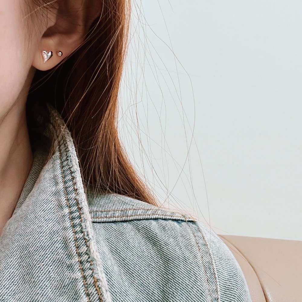 SUMMER 銀飾💫［S999足銀］🤍愛心 心型螺紋轉珠耳環 鎖珠式耳環 純銀耳環-細節圖3