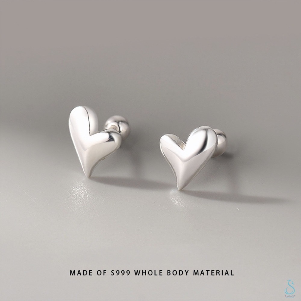 SUMMER 銀飾💫［S999足銀］🤍愛心 心型螺紋轉珠耳環 鎖珠式耳環 純銀耳環-細節圖2
