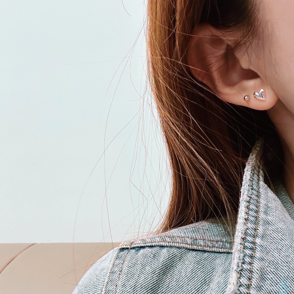 SUMMER 銀飾💫［S999足銀］🤍愛心 心型螺紋轉珠耳環 鎖珠式耳環 純銀耳環-細節圖6