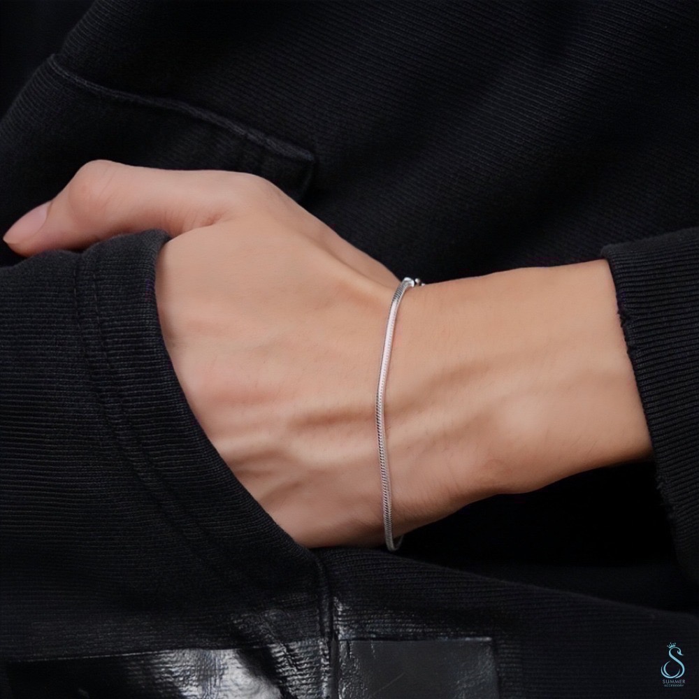 SUMMER 銀飾💫［925純銀］蛇骨圓身手鏈 男女可戴 訂製款多尺寸 純銀手鍊-細節圖3