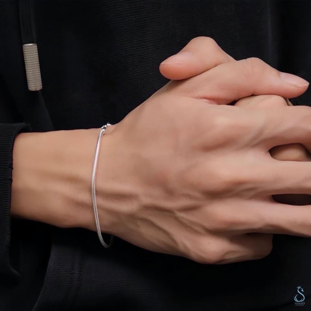 SUMMER 銀飾💫［925純銀］蛇骨圓身手鏈 男女可戴 訂製款多尺寸 純銀手鍊-細節圖4