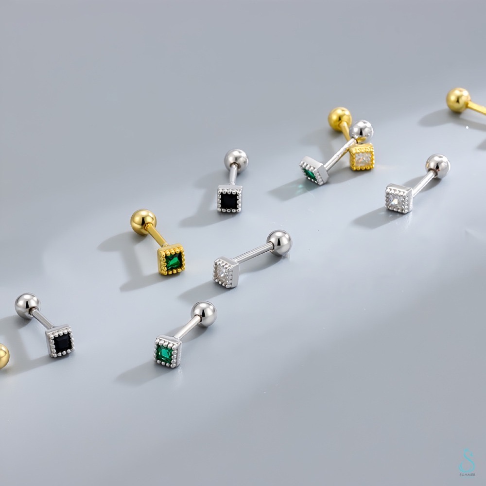 SUMMER 銀飾💫［925純銀］迷你方鑽 小方黑/白鑽 耳針式&鎖珠式耳環 純銀耳環-細節圖2