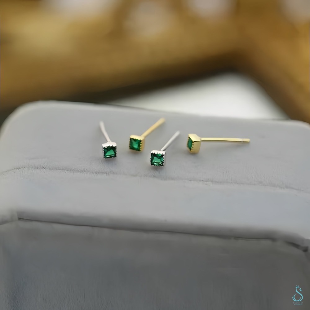 SUMMER 銀飾💫［925純銀］迷你方鑽 小方黑/白鑽 耳針式&鎖珠式耳環 純銀耳環-細節圖3