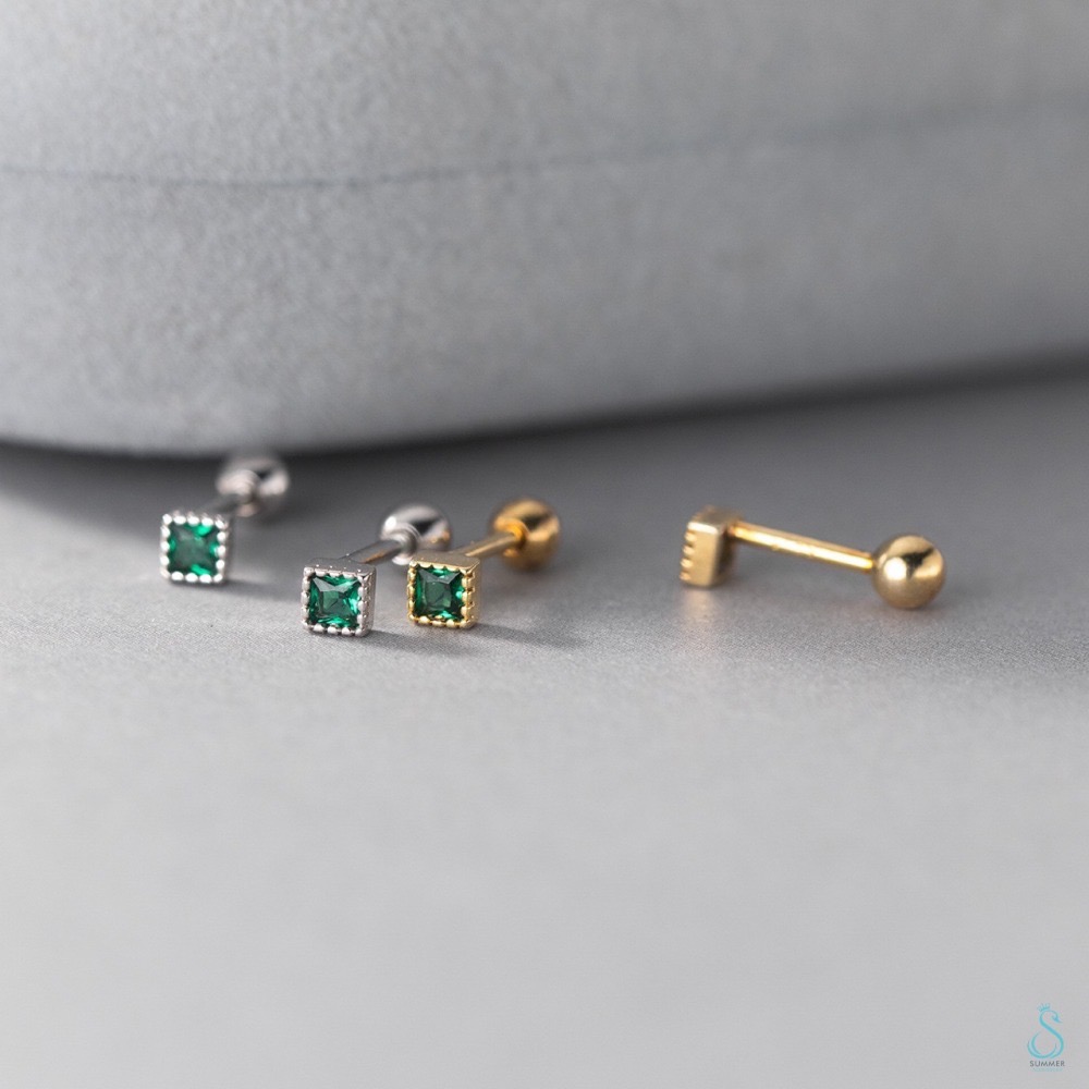 SUMMER 銀飾💫［925純銀］迷你方鑽 小方黑/白鑽 耳針式&鎖珠式耳環 純銀耳環-細節圖4